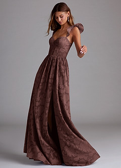 Azazie Denisse Suknie dla druhen Linia A Marszczony Kwiatowe wypalenie Do ziemi Sukienka image2