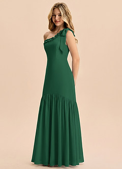 Azazie Yana Junior Vestido Verde Oscuro de Gasa de Corte Recto con Lazo image1