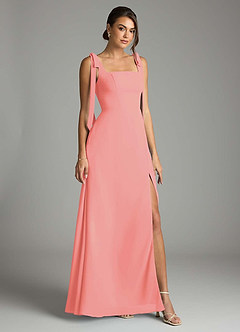 Azazie Debra Bridesmaid Dresses Coral A-Line with Pockets Chiffon Convertible Dress image1