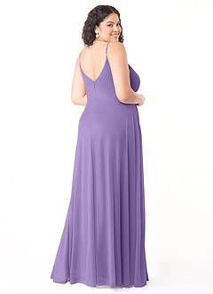 Azazie Evalin Vestidos de damas de honor Vestido de Tahití de Malla de Corte en A con Cuello en V Plisado image10