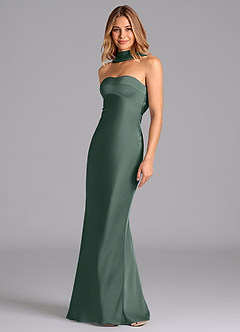 Azazie Lusinda Vestidos de damas de honor Vestido de Musgo Marino de Satén Elástico de Corte Sirena con Sin tirantes image1
