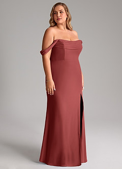 Azazie Saige Abiti da Damigella Abito Convertibile A-Line in Chiffon Spalle Scoperte Terracotta image12
