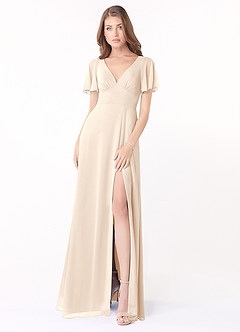 Azazie Kimber Bridesmaid Dresses White Alabaster A-Line Flounce Sleeve Chiffon Dress image4