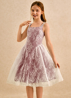Azazie Cubbie Girls Formal Blumenmädchenkleider A-Linie Spitze Kleid Amethyst image3