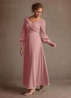 Azazie Paterson Mère de la mariée Robes Robe Trapèze en Mousseline de soie Plissé Rose Poussiéreuse image5