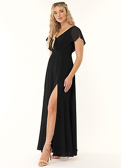Azazie Rylee Bridesmaid Dresses Black A-Line Pleated Chiffon Dress image3