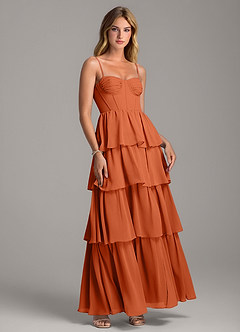 Azazie Alanna Vestidos de damas de honor Vestido de Naranja Quemada de Gasa de Corte en A con Escote de Corazón image1