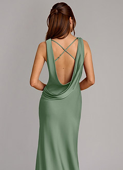 Azazie Cheryl Vestidos de damas de honor Vestido de Matcha de Satén Elástico de Corte Sirena image2