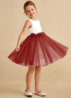 Azazie Louisa Flower Girl Dresses Ivory Terracotta A-Line Sleeveless Tulle Dress image3
