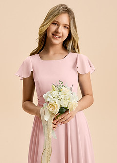 Azazie Cady Junior Powder Pink A-Line Pleated Chiffon Dress image8