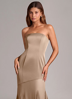 Azazie Uma Jurken voor bruidsmeisjes Converteerbaar Jurk van Chiffon met Zeemeermin Strapless Taupe image2