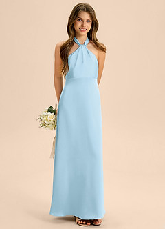 Azazie Beah Junior Robe Trapèze en Satin extensible Plissée Bleu Ciel image4