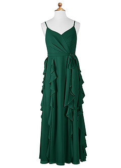 Azazie Peyton Junior Emerald A-Line V-Neck Cascading Ruffles Chiffon Dress image6