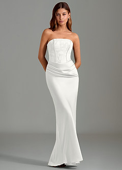 Azazie Emilia Bridesmaid Dresses White Mermaid Strapless Stretch Satin Dress image1