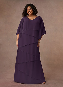 Azazie OHara Mother of the Bride Dresses Plum A-Line V-Neck Chiffon Dress image10