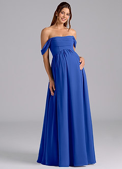 Azazie Saige vestidos de dama de honor de maternidad Vestido de Corte en A Plisado Hasta el suelo Gasa image3