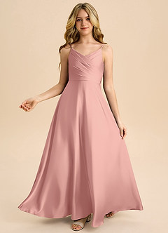 Azazie Bug Junior Abito A-Line in Raso Elasticizzato Plissettato Rosetta image2