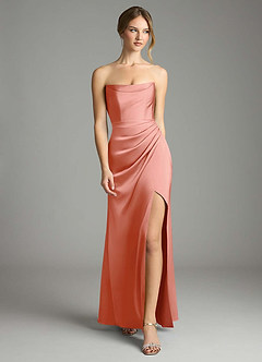 Azazie Leonis Bridesmaid Dresses Coral Mermaid Pleated Stretch Satin Convertible Dress image5