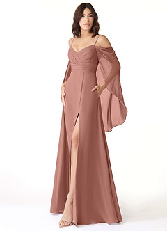 Azazie Cienna Bridesmaid Dresses Cedar Rose A-Line Off the Shoulder Chiffon Dress image4