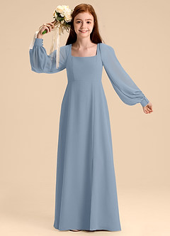 Azazie Bondi Junior Dusty Blue A-Line Blouson Chiffon Dress image7
