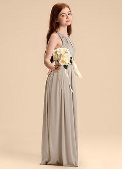 Azazie Bibiane Junior Abito A-Line in Raso Elasticizzato Plissettato Gelo image5