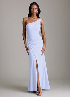Azazie Madelyn Bridesmaid Dresses Lavender Mermaid One Shoulder Chiffon Convertible Dress image7