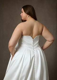 Azazie Adelise Trouwjurken Jurk van Satijn met Baljurk Strapless Diamant Wit image3