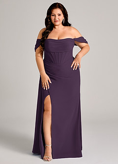 Azazie Amyra Bridesmaid Dresses Plum Sheath Off the Shoulder Chiffon Convertible Dress image13