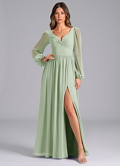 Azazie Zeya Bridesmaid Dresses Dusty Sage A-Line Long Sleeve Chiffon Dress image1
