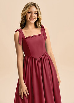 Azazie Delia Junior Abito A-Line in Chiffon Fiocco Melograno image2