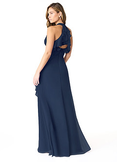 Azazie Aviv Bridesmaid Dresses Dark Navy A-Line Pleated Chiffon Dress image2