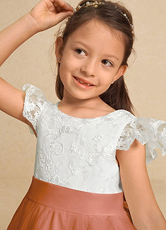 Azazie Vetty vestidos de niña de las flores Vestido de Marfil Mai Tai de Tul de Corte En A con Encaje image8
