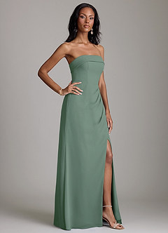 Azazie Aretha Bridesmaid Dresses Eucalyptus A-Line Strapless Chiffon Dress image5