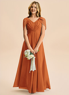 Azazie Emma Junior Robe Trapèze en Mousseline de soie Plissée Cannelle image3