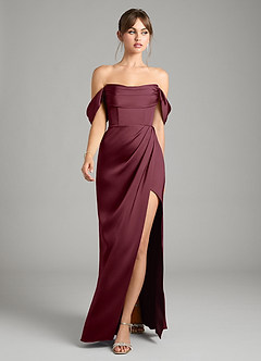 Azazie Johana Vestidos de damas de honor Vestido de Cabernet de Satén Elástico de Corte Sirena Convertible con Vestidos sin tirantes image5