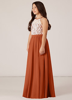 Azazie Fahari Junior Burnt Orange A-Line Lace Chiffon Dress image3