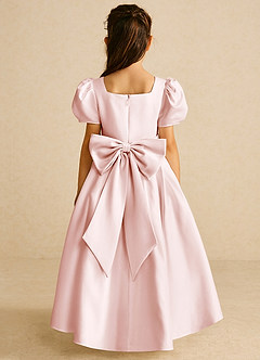 Azazie Zippy Flower Girl Dresses Blushing Pink A-Line with Sleeves Matte Satin Dress image5
