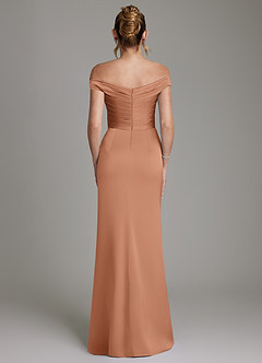 Azazie Teyana Bridesmaid Dresses Bronzer Sheath Off the Shoulder Stretch Satin Dress image7