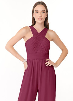 Azazie Berdie Abiti da Damigella Tuta in Chiffon con Scollo Halter Gelso image5