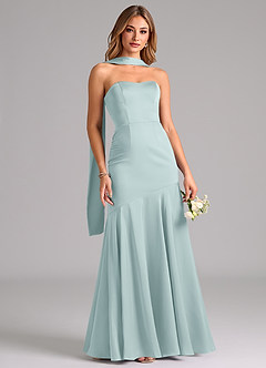 Azazie Shiloh Bridesmaid Dresses Mist Mermaid Strapless Stretch Satin Convertible Dress image5