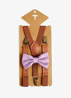 front Boy's Matching Matte Satin Pre-Tied Bow Tie & Suspenders Set
