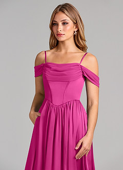 Azazie Raisa Bridesmaid Dresses Fuchsia A-Line Off the Shoulder Stretch Satin Dress image7