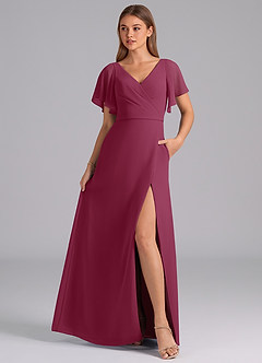 Azazie Ambrosia Robes de demoiselle d'honneur Robe Trapèze en Mousseline de soie Plissée Mûre image3
