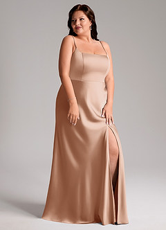 Azazie Lidia Vestidos de damas de honor Vestido de Rosa Inglesa de Satén Elástico de Corte Sirena con Corte Lateral image5
