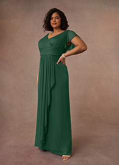 Azazie Reneya Mother of the Bride Dresses Dark Green A-Line Pleated Mesh Dress image8