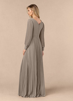 Azazie Zina Mother of the Bride Dresses Taupe A-Line Pleated Chiffon Dress image3
