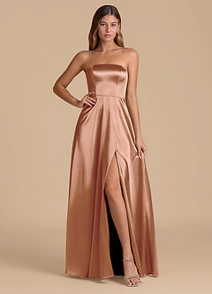 Azazie Wren Bridesmaid Dresses Bronzer A-Line Strapless Metallic Satin Dress image1