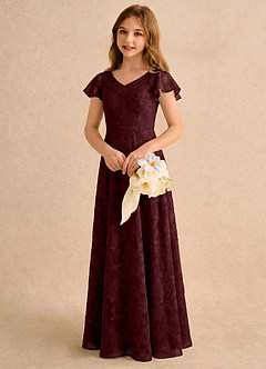 Azazie Narin Girls Formal Blumenmädchenkleider A-Linie mit ärmel Blumen-Burnout Kleid Cabernetrot image4