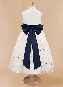 Azazie Pollie Flower Girl Dresses Ivory Dark Navy A-Line Bow Tulle Dress image12