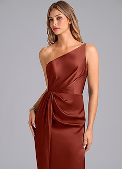 Azazie Naria Bridesmaid Dresses Terracotta Sheath One Shoulder Stretch Satin Dress image7